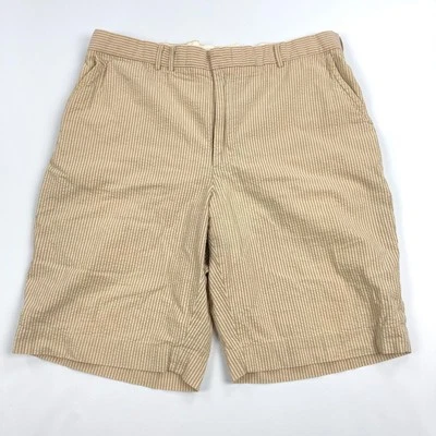 Pantalones Cortos Polo Ralph Lauren De Colección Para Hombres 36 Hebilla Trasera Marrón Seersucker Rayas Foto 1 de 4