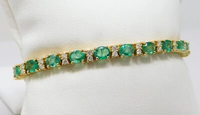 13-14 kt Yellow Gold Emerald & Diamond Flexible Tennis Style Bracelet 6.5" B6699 - Image 1 of 4