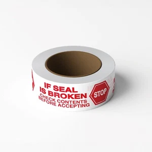 "STOP IF SEAL IS BROKEN" rote Buchstaben auf weißem Klebeband, 2"x2milx110yd, 1 Rolle - Bild 1 von 6