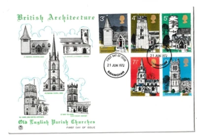 21/6/1972 UK GB FDC - Village Churches - The Five Churches - Birmingham FDI P/M - Image 1 of 2