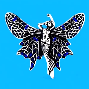ART NOUVEAU FAIRY BROOCH black silver blue enamel wings crystals pin/pendant 1C - Picture 1 of 4
