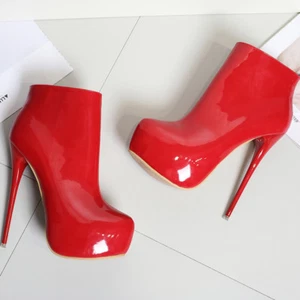 Tacones delgados Botines de plataforma Botas al tobillo rojo travesti zapatos para mujer talla grande - Imagen 1 de 44