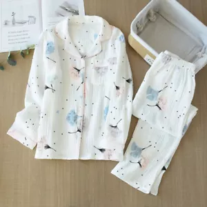 Set pigiami donna giapponese 100% garza cotone maniche lunghe pigiami pigiami da notte pigiami - Foto 1 di 20