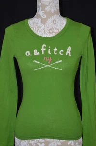 Abercrombie & Fitch Kids Large Crew Neck Long Sleeve Shirt Top Green Pink - Picture 1 of 7