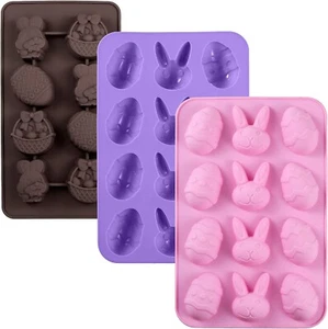 3 Pieces Easter Egg and Bunny Silicone Molds Tray Egg Baking Molds Chocolate Can - Picture 1 of 4