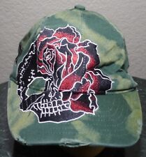 Vintage GRAIL Camo Distressed Design Hat Cap Skull Rose Flower