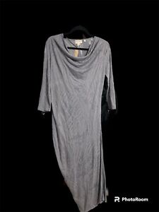 PureDKNY Long Knit Dress XP/P Mineral (gray) Cowl Neck Asymmetrical Hem 50” Long