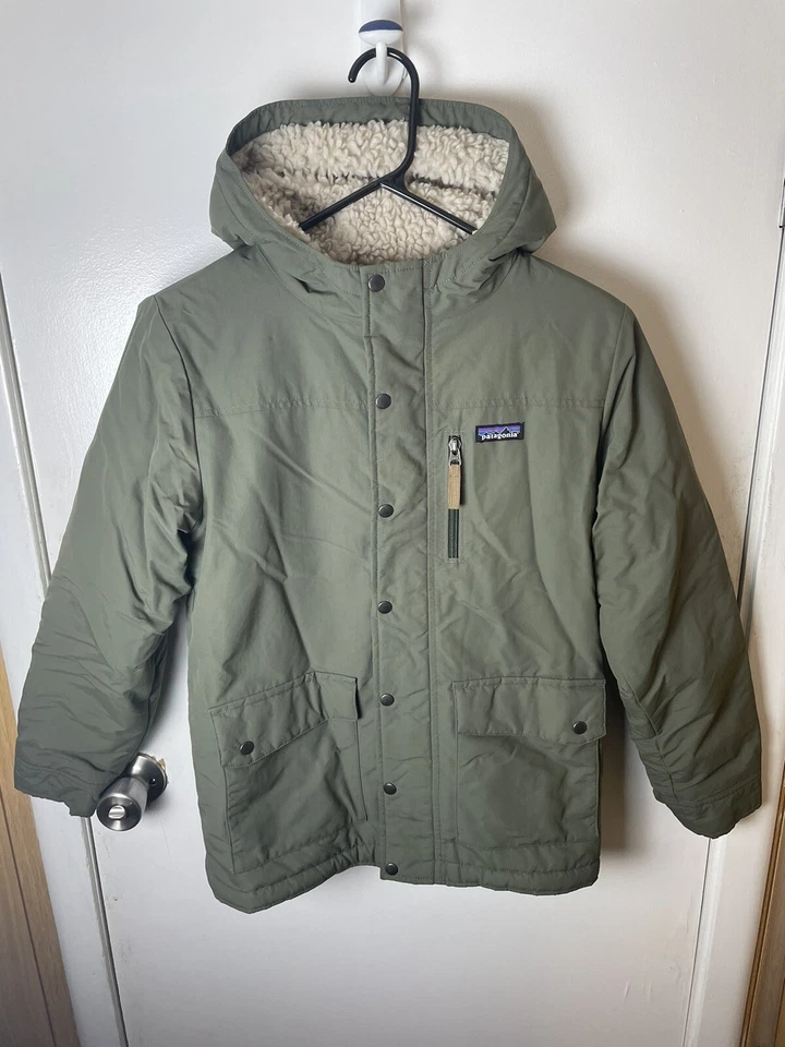 Patagonia Isthmus Parka Sherpa Lining Girls Youth L/12 Olive Green HOOD ZIPUP - Image 1 of 4