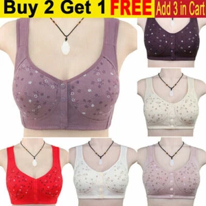 Non Bra Ladies Soft Bra Non Stretch Padded Fastening Front Wired US Women Cotton - Picture 1 of 43