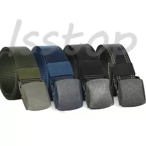 Men's Plastic Tactical Belt Cam Buckle Nylon Canvas Webbing Outdoor Waistband US - Picture 1 of 12