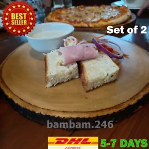 Set of 2 Rain Tree Wooden Serving Tray Steak Pizza Appetizer Salad Plates 12 in - Picture 1 of 12