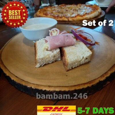 2er Set Rain Tree Holz Serviertablett Steak Pizza Vorspeise Salatteller 12 Zoll - Bild 1 von 4
