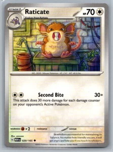 Raticate 20/165 Scarlet & Violet 151 Uncommon Pokémon TCG 2023 - Picture 1 of 2