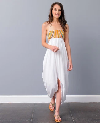 NUEVO CON ETIQUETAS Mara Hoffman Rayón Bordado Bandeau Maxi Vestido Blanco Talla XS - $286 Foto 1 de 4