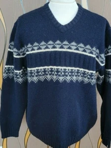 VTG Structure 100% Shetland Wool Men's Navy V-Neck Pullover Sweater Size L #1 - Picture 1 of 12