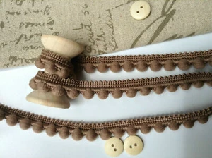 Pearl POM POM BOBBLE TRIM BEST QUALITY PomPoms Size MINI 10mm(0.4")1m DARK BEIGE - Picture 1 of 2