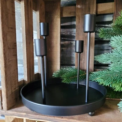 Schwarz Metall Adventskranz Kerzenhalter Kerzentablett Kerzenteller Kerzenschale - Bild 1 von 4