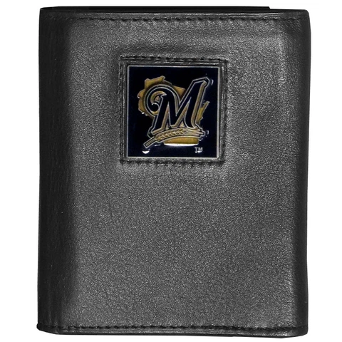 Milwaukee Brewers Deluxe Tri-Fold Fine Grain Leather Wallet, MLB Cover