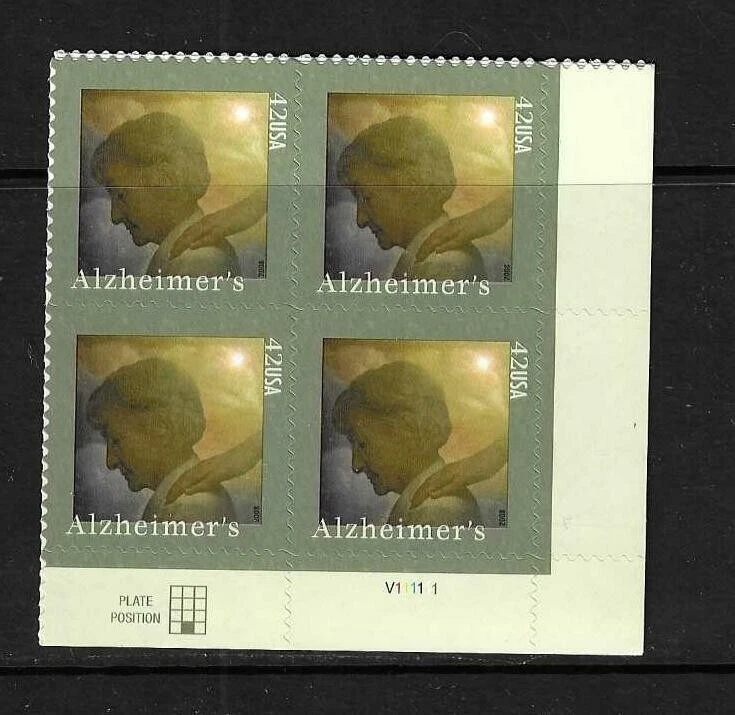 USA SC # 4358 Alzheimer's Disease  , BLK4 Plate number . MNH - image 1 of 1