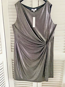 RED HERRING UK 18 BNWT Liquid Gold Side Ruched Stretch Special Occasion Dress - Picture 1 of 9
