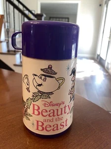 Vintage Beauty And Beast-Disney Plastic Lunch Box-Thermos - Picture 1 of 7