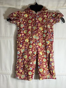 Pagliaccetto smanicato floreale piante velluto a coste vintage fatto in casa anni 70 bambina taglia 3T 1 pz - Foto 1 di 10