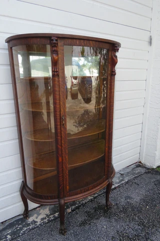 Early 1900s Tall Carved Lion Head Oak Curio China Display Cabinet Cupboard 4673 Cover