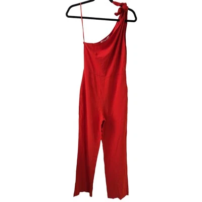 DVF Diane Von Furstenberg Size 0 Knot Jumpsuit Tomato Red One Shoulder Pockets - Image 1 of 4