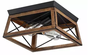 Hukoro Mousse 2-Light Flush Mount w/ Matte Black Finish and Bronze Wood Accents - Picture 1 of 5