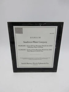 SOUTHWEST WATER COMPANY LUCITE TOMBSTONE BOND OFFERING 1992 $10M - Picture 1 of 4