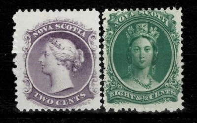 British Colonies Nova Scotia 1860 ☀ 8½c green & 2 cents ☀ MH * - Image 1 of 2
