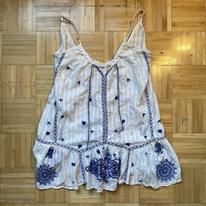 Ramy Brook Selma Embroidered Mini Dress Women’s Large White Boho Floral Festival - Picture 1 of 8