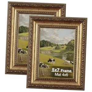 Gold Picture Frame, 2 Pack Ornate Vintage Picture Frames for Wall or 5x7 - Picture 1 of 7