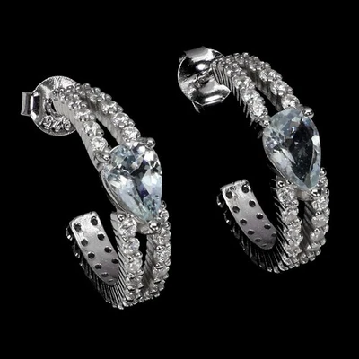 Pendientes de plata de ley 925 pera aguamarina 7x5 mm joyas de piedras preciosas naturales Foto 1 de 4