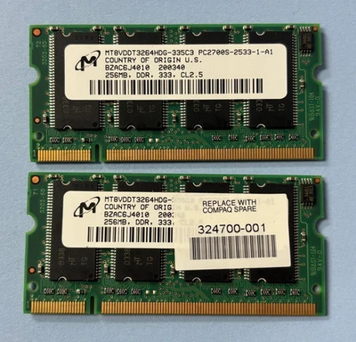 🌷MEMORIA RAM MICRON 512MB (2X256MB) DDR 333 CL2.5 MT8VDDT3264HDG-335C3 Foto 1 de 2