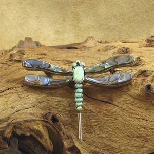 Sterling Silber Abalone und Labor Opal Inlay Libelle Pin - Bild 1 von 4