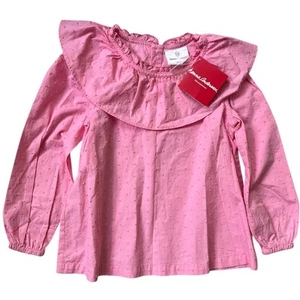 Hanna Andersson Pink Long Sleeve Swiss Dot Ruffle Top Girl's Size 4 / 100cm  - Picture 1 of 6