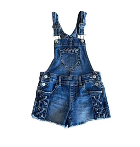 Jordache girls denim Bib overalls size S 6-6X shortalls raw hem shorts - Picture 1 of 3