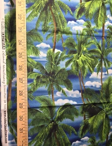 Tropical Palm Trees Blue Cotton Craft Sewing Fabric 27 inches NEW Vintage - Picture 1 of 2