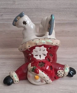 Blue Sky 2011 Falling Down Ice Skating Snowman Tealight Holder Heather Goldminc - Picture 1 of 12