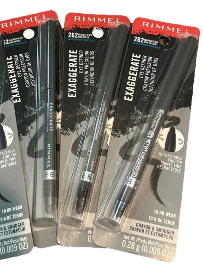 3X ~ Rimmel Exaggerate Waterproof Eye Definer ~ 262 Blackest Black ~ 3 Pack ~NIB - Image 1 of 1