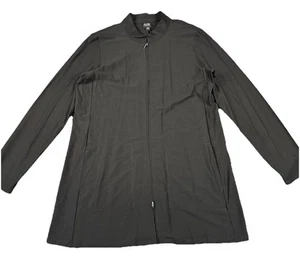 Eileen Fisher Women's Black Stretch Viscose Blend Long Zip Up Jacket Sz Large L - Picture 1 of 8
