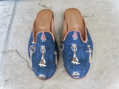 Zapatillas de mula de mezclilla para mujer Stubbs & Wootton talla 10 zapatos bordados a punta de aguja Foto 1 de 4