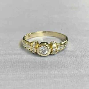 14k Yellow Gold Plated 2Ct Round Lab-Created Diamond Women Engagement Ring - Picture 1 of 4