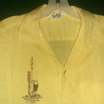 Camisa Vintage Años 60 Jac Atomic Rockabilly Hombre’s M 60s REE HAWAIANO Amarillo Lino Foto 1 de 4