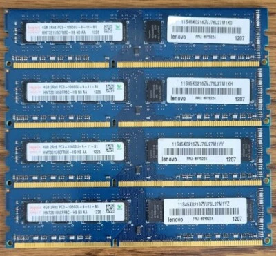 Hynix 16GB 4x4GB 4GBx4 PC3-10600U DDR3-1333 RAM Lenovo PC 1333MHz Unregistered - Image 1 of 4