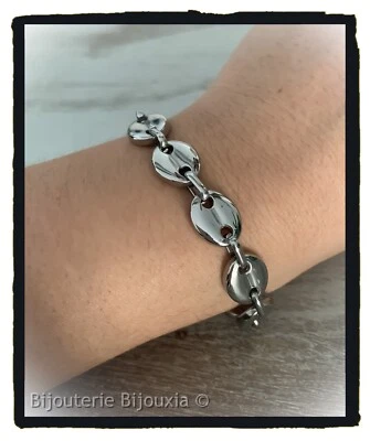 Bracciale Uomo a Maglie Chicco di Caffè 22cm Acciaio Inossidabile 316L Gioielli - Immagine 1 di 4