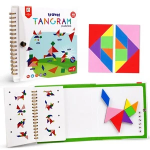 Travel Tangram Puzzle With 2 Set Magnetic Pattern Blocks Road Trip Games Educ... - Picture 1 of 7