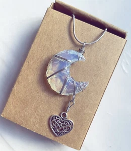Opalite Moon pendant with 18 inch sterling silver plated chain gemstone gift - Picture 1 of 3