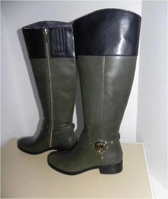 Michael Kors Fulton Harness Loden Green Black Colorblock Knee High Boots 5.5 - Image 1 of 3
